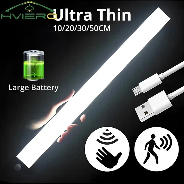 LED MOTION SENSOR USB Rechargeable Wireless PIR Strip Light Cabinet ...