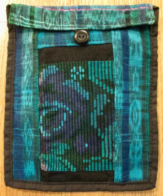 Passport Holder with Cord Guatemala Hand Made Huipil Boho Purse Wallet Green 08