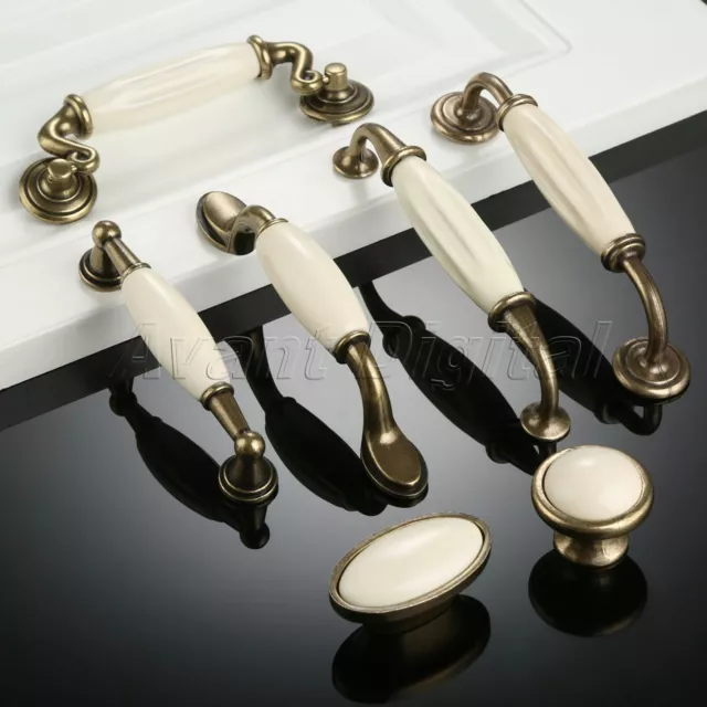 Antique White Ceramic Door Handles Kitchen Furniture Drawer Pulls Cabinet Knobs