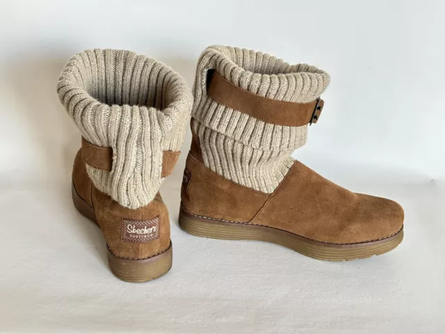 Skechers Australia J’adore Boots Knit Fold Down Chestnut Brown Suede Womens 9