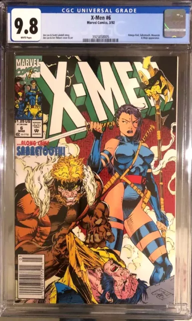 🔥 X-MEN #6 CGC 9.8 WHITE PAGES JIM LEE NEWSSTAND PSYLOCKE Marvel COMICS 1992