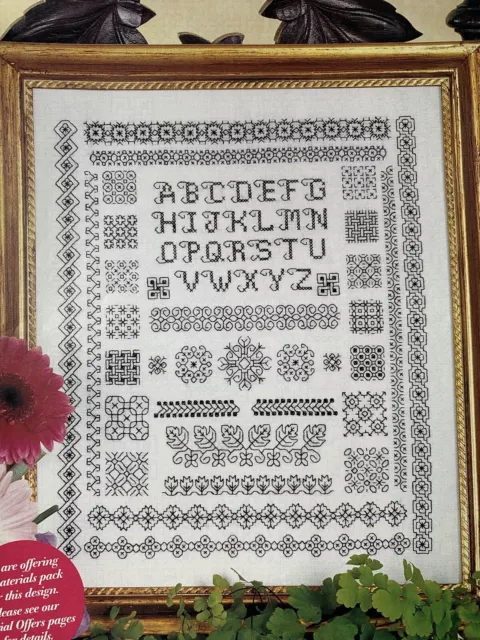 Blackwork Alphabet Sampler Vintage Cross Stitch Design chart