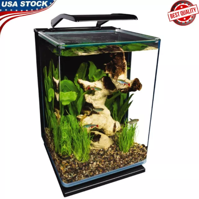 Glass Aquarium Fish Tank Kit W/ LED Light  Water Hidden Filtration 5 Gallon New