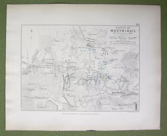 FRANCE Montmirail & Environs + Napoleon Battle of 1814 - 1848 Fine Quality Map