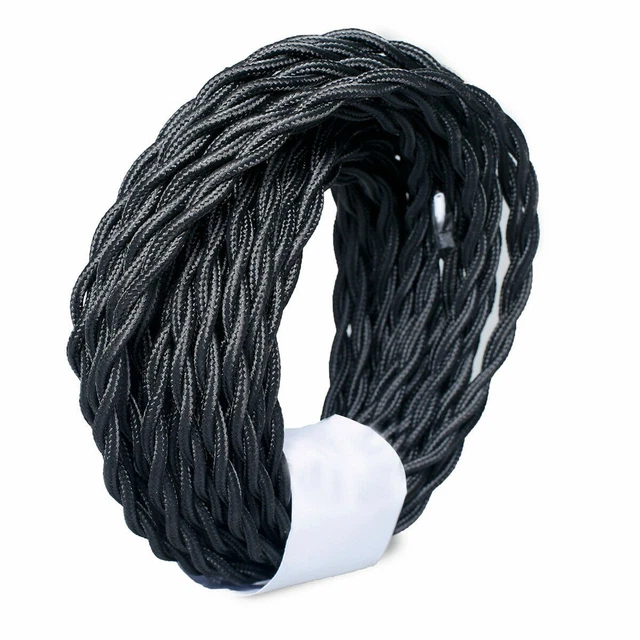 Fil de câble électrique vintage torsadé (2m) 2 rangs E27 suspension diy Noir