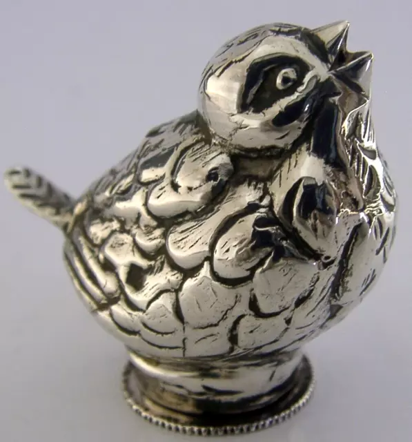 PRETTY EGYPTIAN SILVER CHICK BIRD CHICK PEPPER POT c1940 ANIMAL