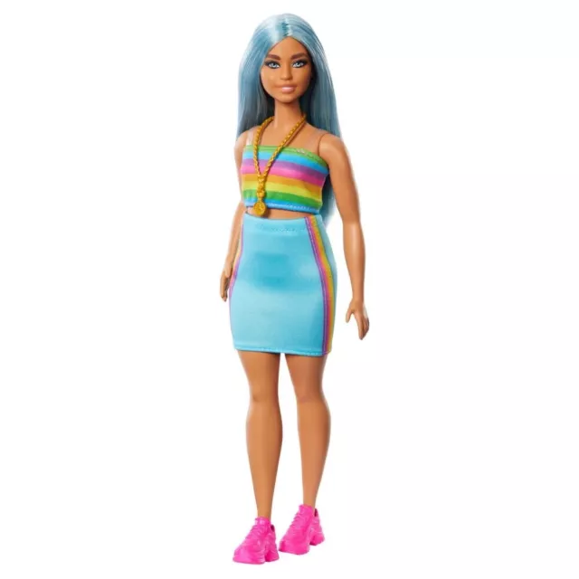 Barbie Fashionista 32cm Doll 218 with Blue Hair & Rainbow Top & Pink Sneakers 3