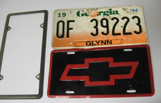 1993 Georgia State License Plate Glynn Co., 1988 Chevrolet Plate Red Logo+ Liner