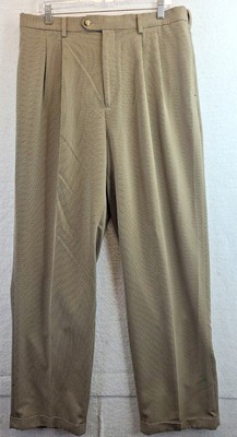 Croft & Barrow Mens 36 x 32 Brown Check Pleated Cuffed Dress Pants