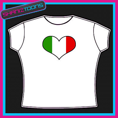 Italy Italian Emblem Flag Heart Shaped I Love T-Shirt