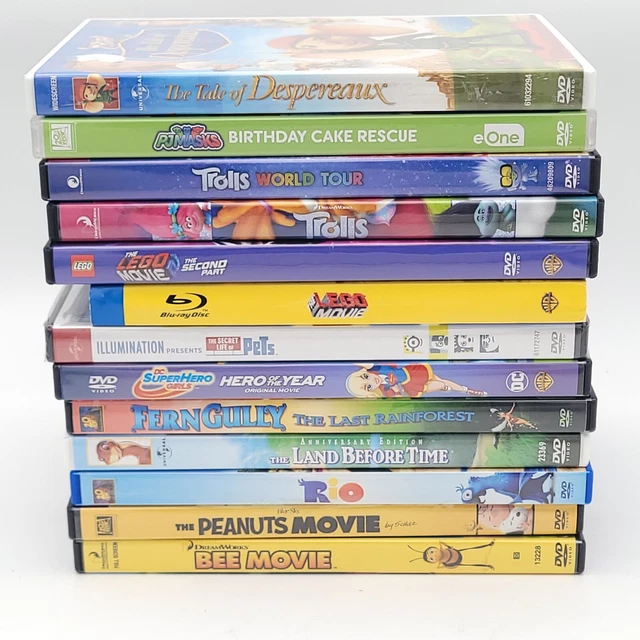 LOT OF 13 Kids Dvds - Trolls Lego Movie Fern Gully Land Before Time
