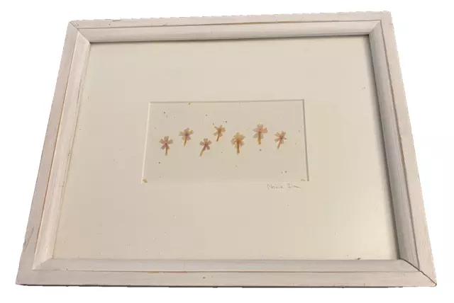 Botanical Art Framed Matted Novie Sia Designs Signed Dried Pressed Floral White