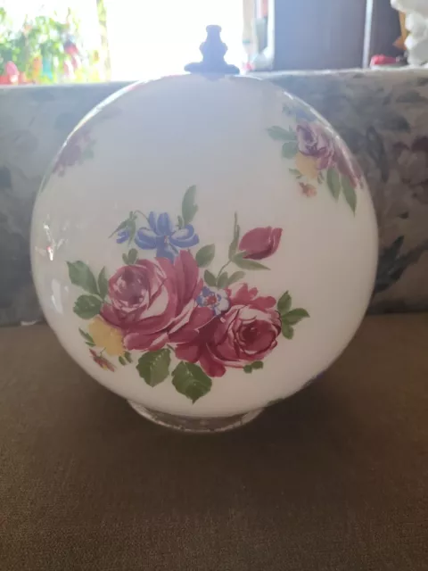 Hanging Glass Lamp Shade - Red Rose Pattern - 8" Ball 4" Fitter