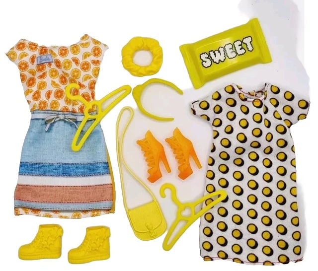 BARBIE DOLL CLOTHES Fashion Bundle Dress Shoes Bags Accessories Yellow ...