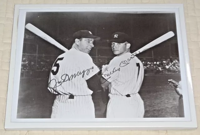 NEW YORK YANKEES JOE DiMAGGIO MICKEY MANTLE FRAMED B&W 8X10 SIGNED REPRINT PHOTO