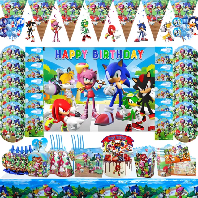 Sonic Hedgehog Birthday Party Decors Tablecloth Balloons Flag Tableware Supplies