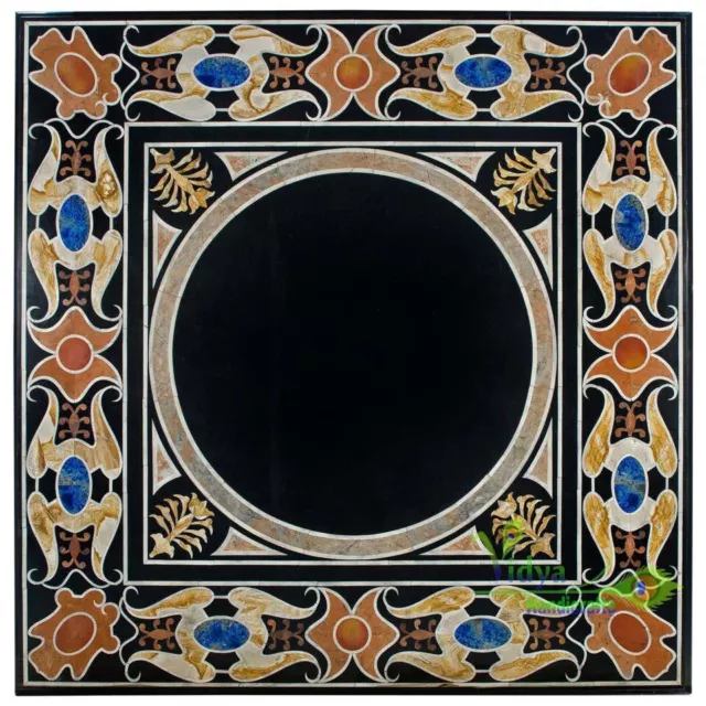 36" Black Marble Table Top Squre Dining Table Top Multi Stone Inlay Home Decor