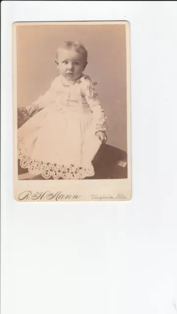 Cabinet Card  GREAT BACK  SCARE VIRGINIA ILLS TODDLER BOY NECKLACE,LACE DRESS