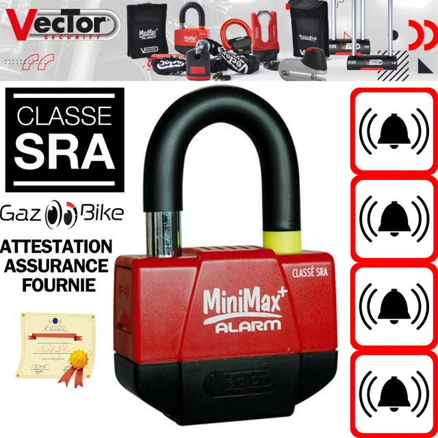 Antivol Cadenas U Bloque disque SCOOTER MOTO alarme SRA + ATTESTATION ASSURANCE