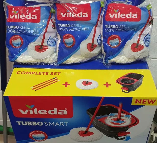 VILEDA TURBO SMART Mocio Con Secchio A Pedale Kit Completo + 3