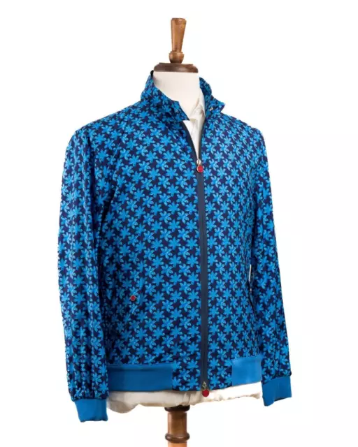 Kiton Napoli $1,310 NWT Blue Floral Zip Up Polyester Bomber Jacket M (50 IT)