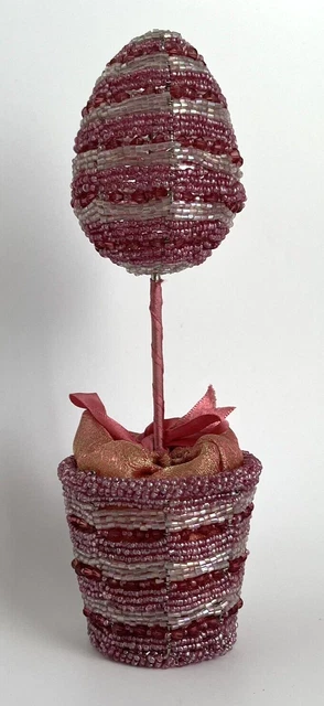 Pier 1 Single Pink and White Beaded Easter Egg Tree and Basket