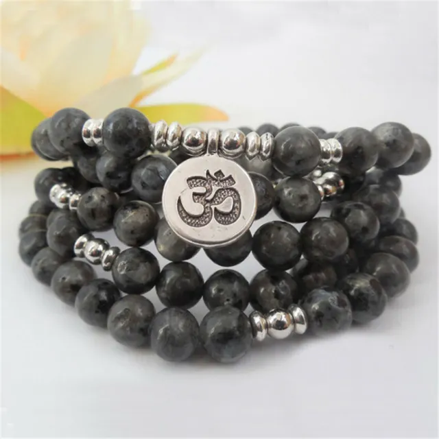 8 mm 108 perles de Bouddha onyx noir bracelet pendentif argent Mala prière poignet fait main 2