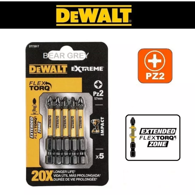 DeWALT Pozi PZ2 Screwdriver Bit Set Extreme FLEXTORQ x5 Impact Insert 5" inch