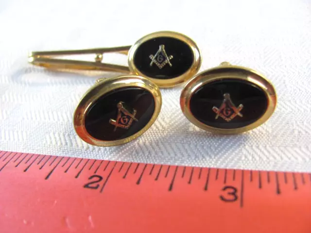 VINTAGE ~ MASONIC Men's Cufflinks  & Tie Tack GOLD FILLED 10K  ~ Nice Lot 3