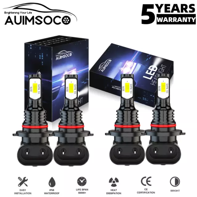 4x 9005 9006 LED Headlight Combo High Low Beam Bulbs Kit Super White Bright Lamp