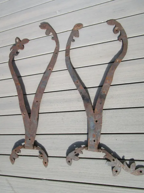 Hand Forged Antique Iron Door Hinges Floral Leaf 33"  long x 16" wide/high 7