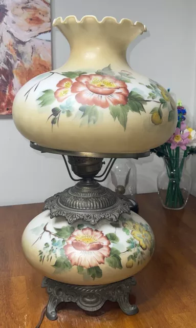 Huge Victorian Gone With the Wind Hurricane Amber Double Globe Rose Parlor Lamp