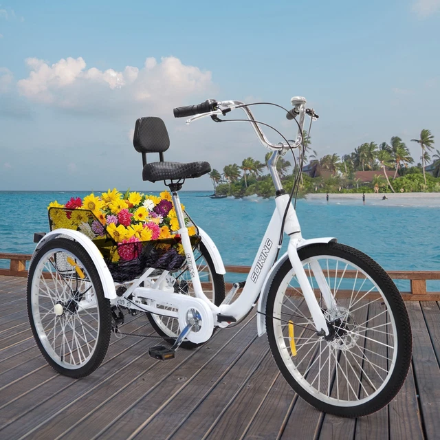 24-In Wheels And 7-Speed Adult Foldable Tricycle Cruiser Bike, Carrying Basket**