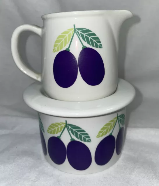 Arabia Finland Porcelain Kaj Franck Plums Stacking Sugar & Creamer Scandinavian