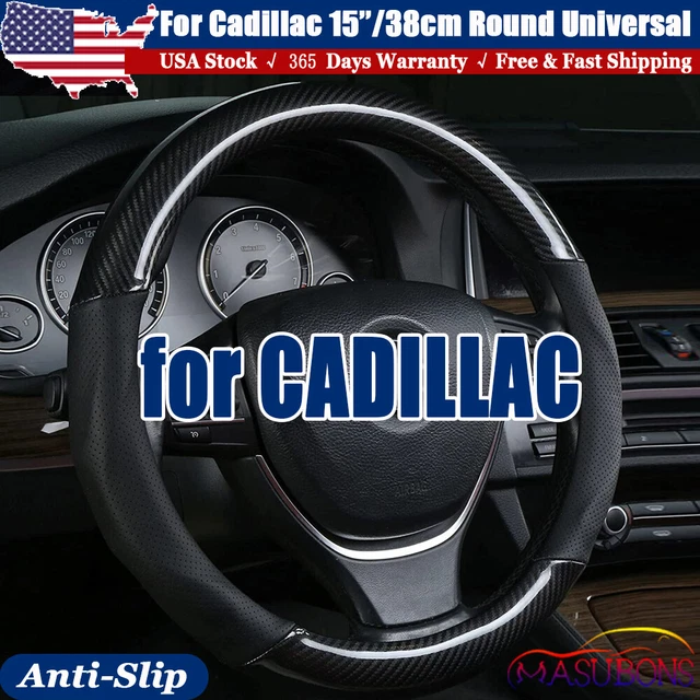 15" /38cm Car Steering Wheel Cover Leather Carbon Fiber For Cadillac Round Shape