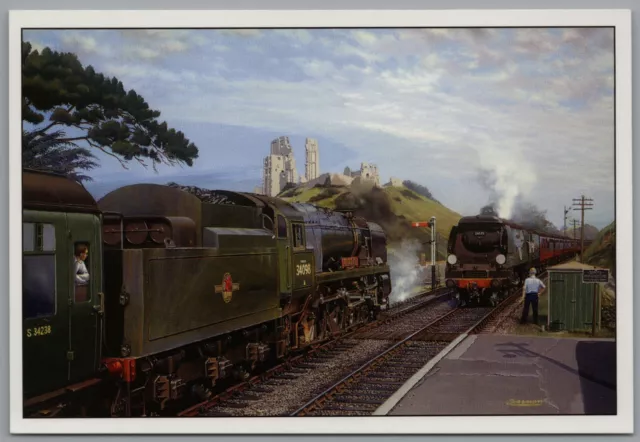 Crossing at Corfe , BR 34098 Steam Railway Locomotive Postcard Unposted