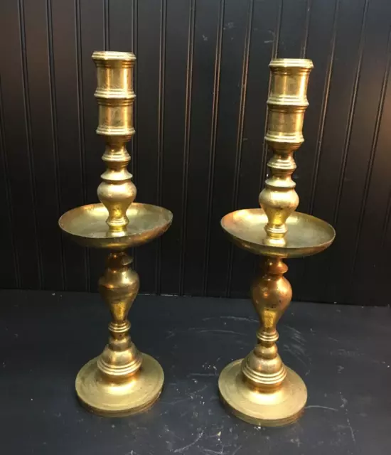 VTG Pair  Large SOLID BRASS CANDLE STICKS 20" TALL 1 3/4in Tapper Candle