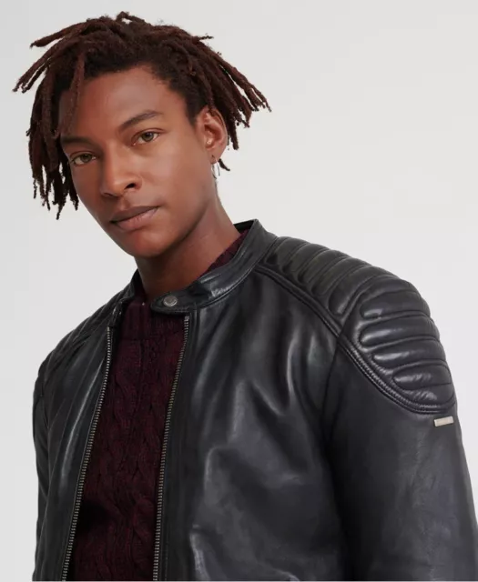 Superdry Mens City Hero Leather Racer Jacket