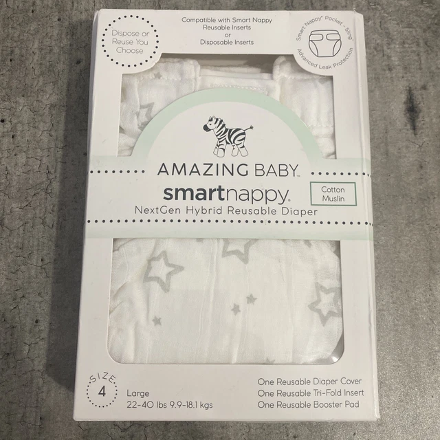 SmartNappy Cotton Muslin by Amazing Baby, NextGen Hybrid Cloth Diaper Cover + 1