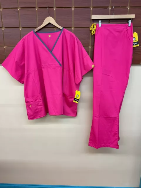 NEW WonderWink Pink Solid Scrubs Set With 5XL Top & 5XL Pants NWT