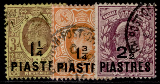 BRITISH LEVANT EDVII SG22-24, 1910 complete set, FINE USED.