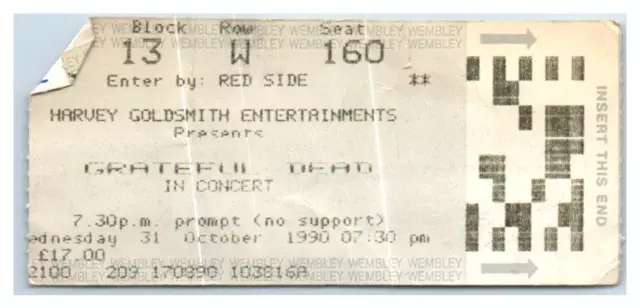 Grateful Dead Concert Ticket Stub Halloween October 31 1990 London England