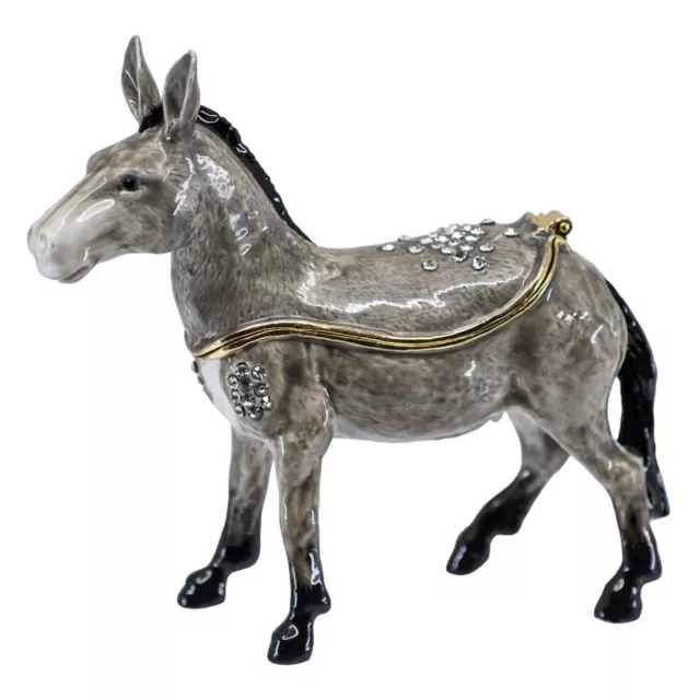 Bejeweled Enameled Pewter Donkey Trinket Jewel Box With Crystals 3.5" High New!