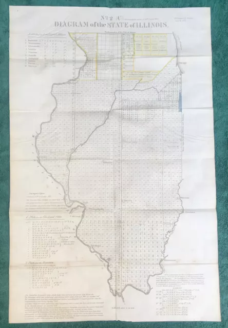 Antique 1837 Historical ILLINOIS Map, Detailed, Shows Very Early Chicago, VG+++