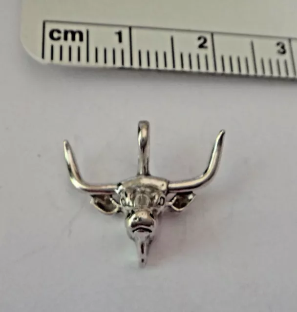 Sterling Silver 3D 14x18mm Bull Texas Longhorn Steer Head Charm