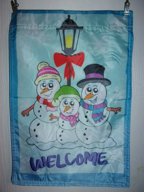 Welcome Snowan Trio Garden Flag 12"x18" Two Sided =