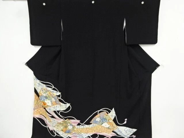 36830# Japanese Kimono / Antique Tomesode / Embroidery / Chrysanthemum & Peo