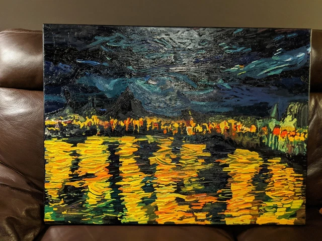 Original Oil Painting in the style of Van Gogh Starry Night Over the Rhone