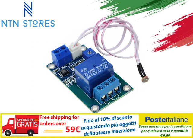 Modulo Sensore Luce XH-M131, Relay Controllo 5/12/24V, Sensore Fotoresistenza Per Elettricisti