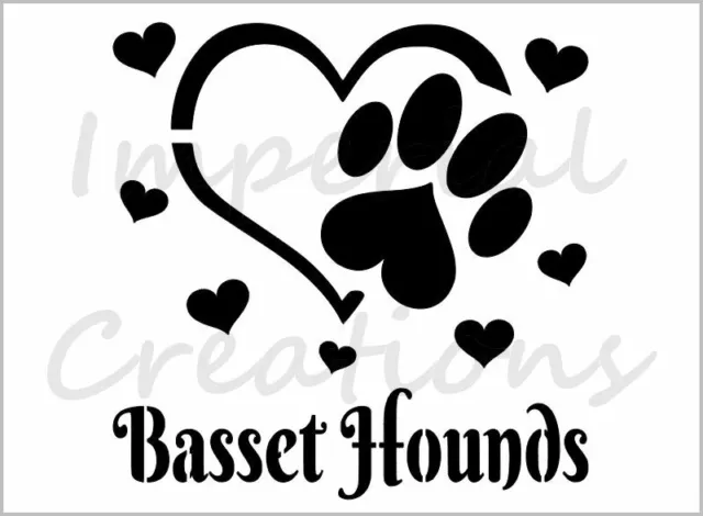 I Love Basset Hounds Stencil Paw Print Dog Heart 8.5" x 11" Reusable Sheet S1005